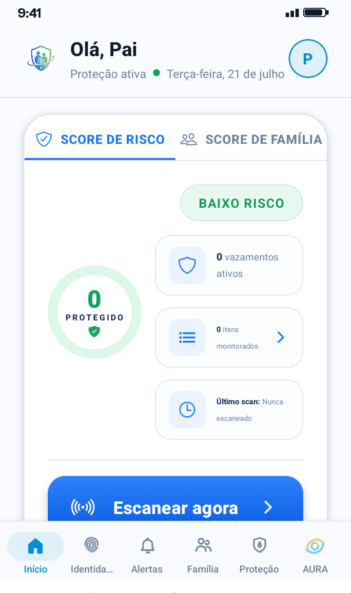 Painel principal do app